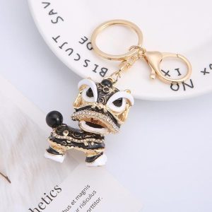 Chinese Dance Lion Keychain Rhinestone Charm