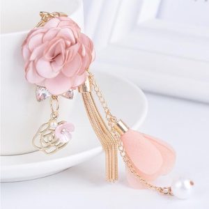 Cute Flower Tassel Pearl Keychain for Women Girl