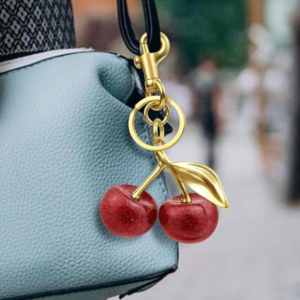 Fashion Bag Accessory Red Cherry Keychain Charm - Image 3