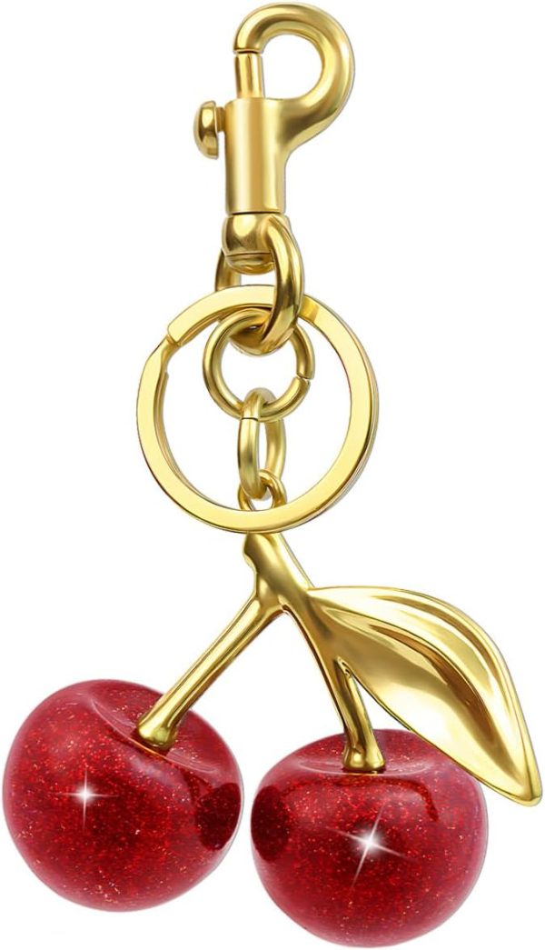 Fashion Bag Accessory Red Cherry Keychain Charm - Image 4