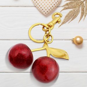 Fashion Bag Accessory Red Cherry Keychain Charm
