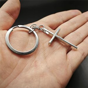 Stainless Steel Silver Jesus Cross Keychain