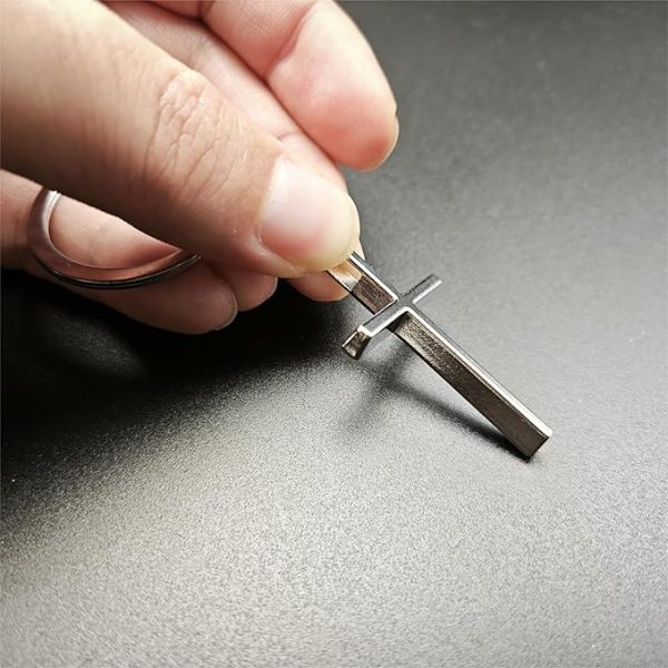 Stainless Steel Silver Jesus Cross Keychain - Image 2