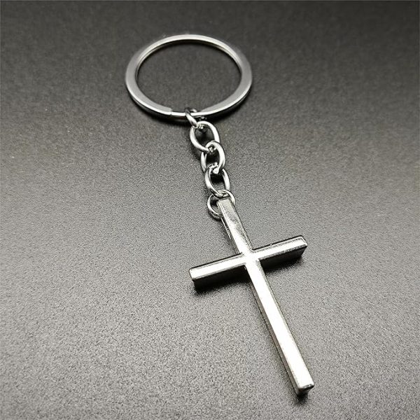 Stainless Steel Silver Jesus Cross Keychain - Image 3