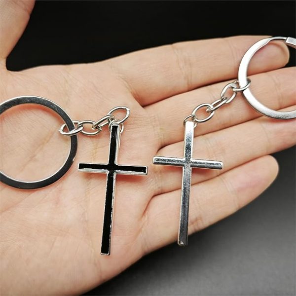 Stainless Steel Silver Jesus Cross Keychain - Image 6